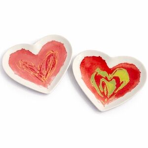 Maxcera Heart Shaped ceramic plates abstract pink and red design set of 2
